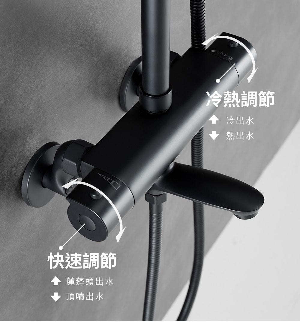 F-5151BOB 溫控淋浴龍頭-霧黑(有下出水) 規格圖